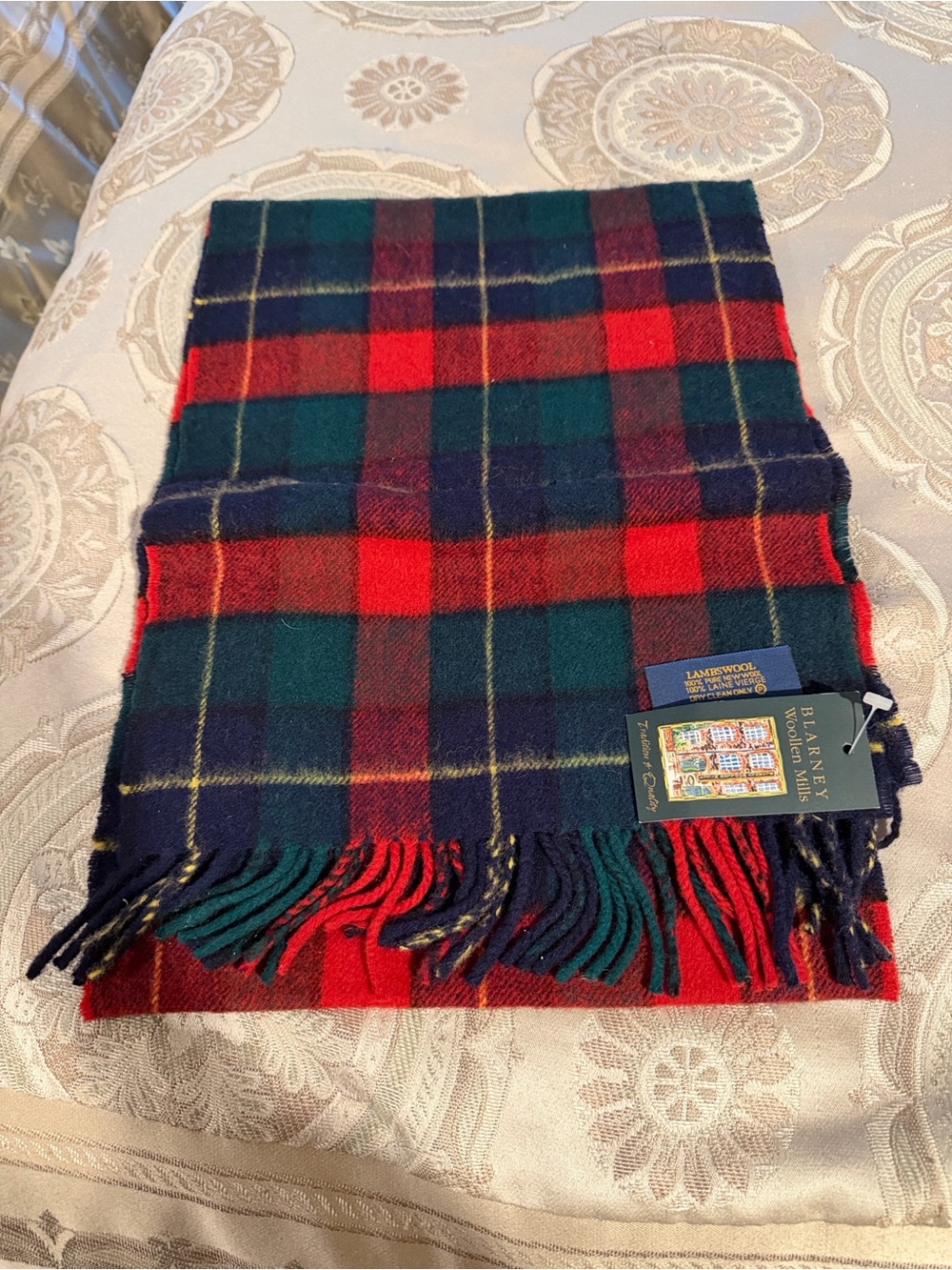Italian Lambswool Plaid Scarf - Red & Green